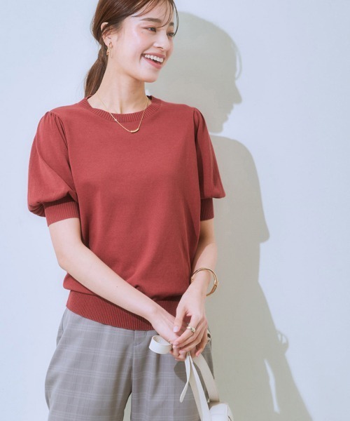 7days Life Styling（セブンデイズライフスタイリング）の「（接触冷感・毛玉になりにくい・ＵＶカット）綿混シアー袖ニット（ニット/セーター・レディース・グレイッシュベージュ/ブラック/テラコッタ/シルバーグレー/ブルー・S/M/L/LL/3L）」の17枚目の写真