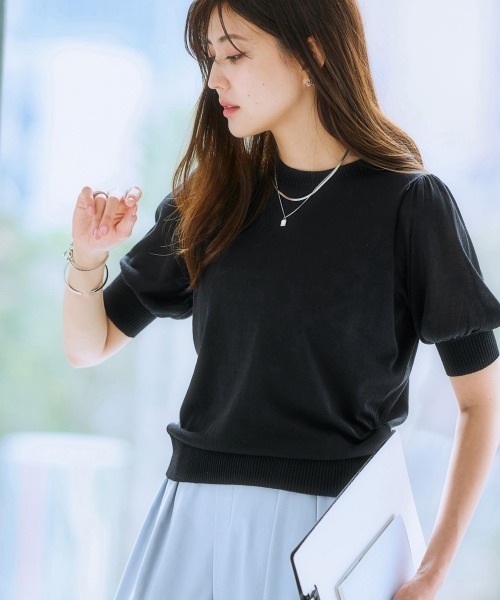 7days Life Styling（セブンデイズライフスタイリング）の「（接触冷感・毛玉になりにくい・ＵＶカット）綿混シアー袖ニット（ニット/セーター・レディース・グレイッシュベージュ/ブラック/テラコッタ/シルバーグレー/ブルー・S/M/L/LL/3L）」の6枚目の写真