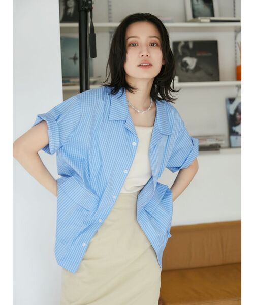 Ungrid（アングリッド）の「【WEB限定】ハーフスリーブチェックルーズシャツ（シャツ/ブラウス・レディース・ネイビー/ブルー/オフホワイト・FREE）」の8枚目の写真