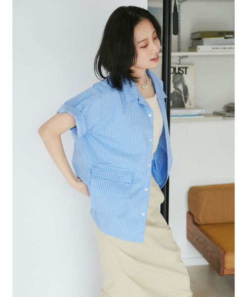 Ungrid（アングリッド）の「【WEB限定】ハーフスリーブチェックルーズシャツ（シャツ/ブラウス・レディース・ネイビー/ブルー/オフホワイト・FREE）」の11枚目の写真