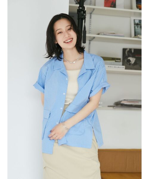 Ungrid（アングリッド）の「【WEB限定】ハーフスリーブチェックルーズシャツ（シャツ/ブラウス・レディース・ネイビー/ブルー/オフホワイト・FREE）」の12枚目の写真