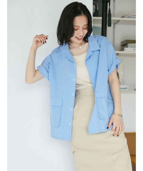 Ungrid（アングリッド）の「【WEB限定】ハーフスリーブチェックルーズシャツ（シャツ/ブラウス・レディース・ネイビー/ブルー/オフホワイト・FREE）」の13枚目の写真