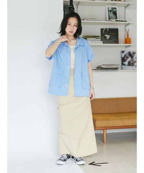 Ungrid（アングリッド）の「【WEB限定】ハーフスリーブチェックルーズシャツ（シャツ/ブラウス・レディース・ネイビー/ブルー/オフホワイト・FREE）」の14枚目の写真
