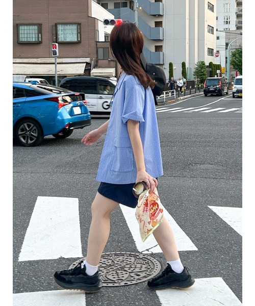 Ungrid（アングリッド）の「【WEB限定】ハーフスリーブチェックルーズシャツ（シャツ/ブラウス・レディース・ネイビー/ブルー/オフホワイト・FREE）」の3枚目の写真