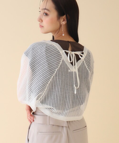 index(インデックス)の「◆ラメシアーボレロカーディガン リネン混【手洗い可】(カーディガン/ボレロ・レディース・パープル/ブラック/オフホワイト・00)」の2枚目の写真