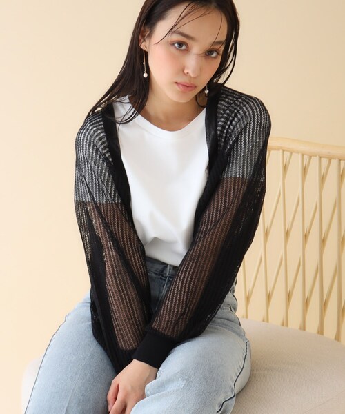 index(インデックス)の「◆ラメシアーボレロカーディガン リネン混【手洗い可】(カーディガン/ボレロ・レディース・パープル/ブラック/オフホワイト・00)」の3枚目の写真