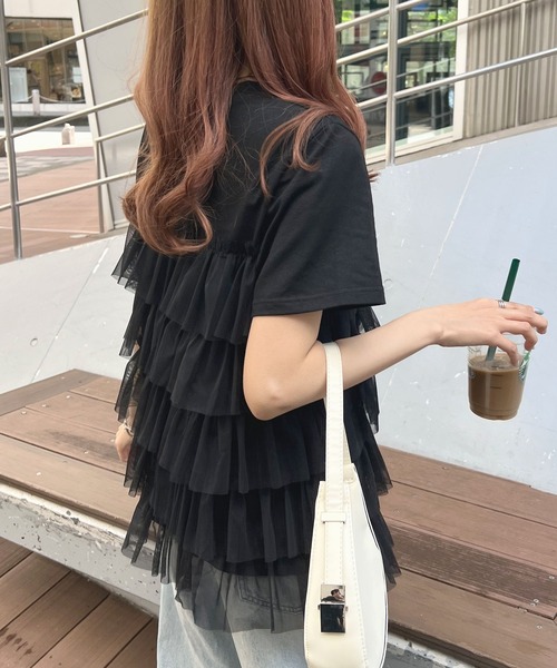 Futier land（フューティアランド）の「チュールティアードドッキングTシャツ（Tシャツ/カットソー・レディース・ホワイト/ブラック/ホワイト系その他/ブラック系その他・FREE）」の11枚目の写真