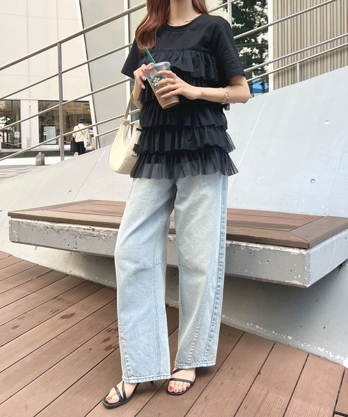 Futier land（フューティアランド）の「チュールティアードドッキングTシャツ（Tシャツ/カットソー・レディース・ホワイト/ブラック/ホワイト系その他/ブラック系その他・FREE）」の12枚目の写真