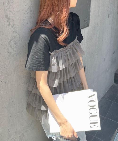 Futier land（フューティアランド）の「チュールティアードドッキングTシャツ（Tシャツ/カットソー・レディース・ホワイト/ブラック/ホワイト系その他/ブラック系その他・FREE）」の13枚目の写真