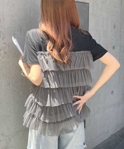 Futier land（フューティアランド）の「チュールティアードドッキングTシャツ（Tシャツ/カットソー・レディース・ホワイト/ブラック/ホワイト系その他/ブラック系その他・FREE）」の14枚目の写真