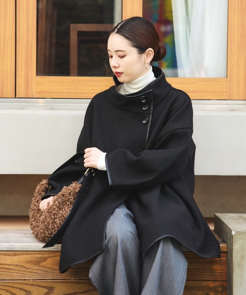 BALMAIN コート ポンチョ 高級✨️ BALMAIN ポンチョ フォックス カシミヤ100% シルク100% 高級