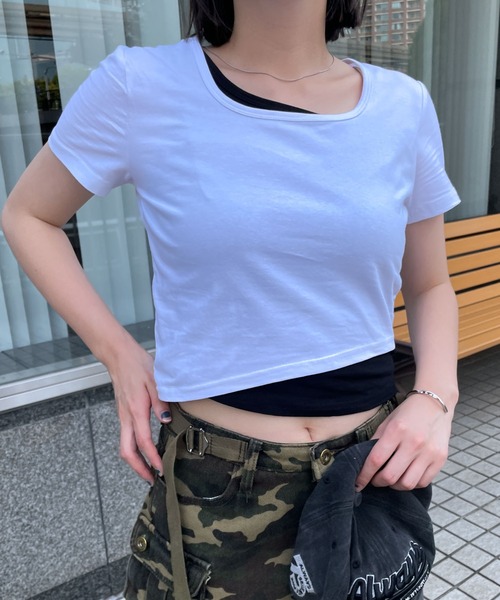 WEGO(ウィゴー)の「WEGO/アシンメトリーバイカラートップス(Tシャツ/カットソー・レディース・ブラック/ホワイト・FREE)」の5枚目の写真