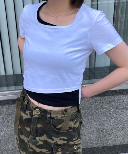 WEGO(ウィゴー)の「WEGO/アシンメトリーバイカラートップス(Tシャツ/カットソー・レディース・ブラック/ホワイト・FREE)」の6枚目の写真