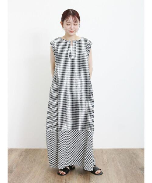 Samansa Mos2(サマンサ モスモス)の「◎ギンガムチェックワンピース(ワンピース・レディース・ブラック/ブラウン/ブルー/オレンジ・F)」の2枚目の写真