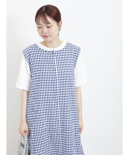 Samansa Mos2(サマンサ モスモス)の「◎ギンガムチェックワンピース(ワンピース・レディース・ブラック/ブラウン/ブルー/オレンジ・F)」の5枚目の写真
