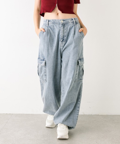 OLIVE des OLIVE（オリーブデオリーブ）の「【WEB限定】デニムカーゴパンツ（デニムパンツ・レディース・ブルー/ブラック/サックスブルー・FREE）」の5枚目の写真