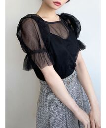 チュール半袖ブラウス