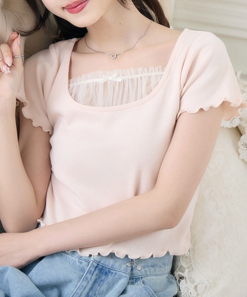 ems excite（エムズエキサイト）の「チュールドッキングメロウCT（Tシャツ/カットソー・レディース・ブラック/ピンク/ホワイト系その他・FREE）」の3枚目の写真