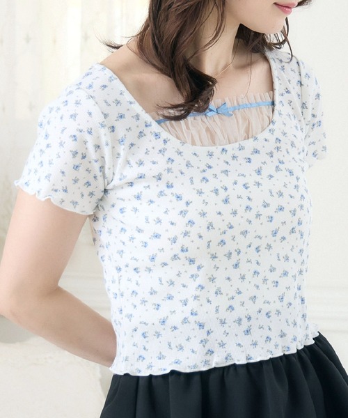 ems excite（エムズエキサイト）の「チュールドッキングメロウCT（Tシャツ/カットソー・レディース・ブラック/ピンク/ホワイト系その他・FREE）」の4枚目の写真