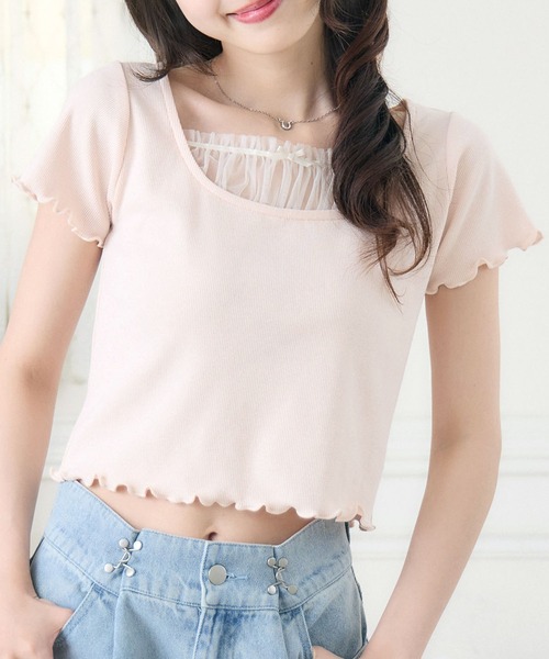 ems excite（エムズエキサイト）の「チュールドッキングメロウCT（Tシャツ/カットソー・レディース・ブラック/ピンク/ホワイト系その他・FREE）」の12枚目の写真