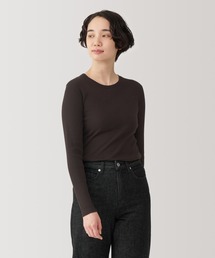 婦人　大豆繊維を使ったリブ編みクルーネック長袖Ｔシャツ