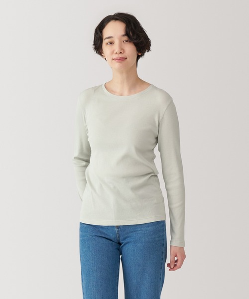 無印良品(ムジルシリョウヒン)の「婦人 大豆繊維を使ったリブ編みクルーネック長袖Tシャツ(Tシャツ/カットソー・レディース・ピンク/ライトグリーン/アイボリー/ブラック/ダークブラウン・L/M/S/XL)」の5枚目の写真