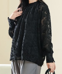 シアー」に該当するトップス（ブラック/黒色系・花柄・ボタニカル柄