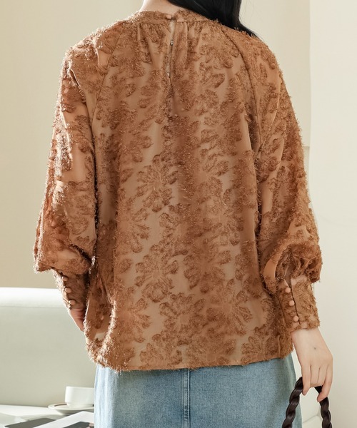 Lace Ladies（レースレディース）の「花柄 シャギー ボリューム袖 ギャザー シアー ブラウス（シャツ/ブラウス・レディース・アイボリー/ブラック/ホワイト/ブラウン・FREE/S）」の14枚目の写真