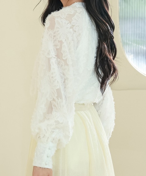 Lace Ladies（レースレディース）の「花柄 シャギー ボリューム袖 ギャザー シアー ブラウス（シャツ/ブラウス・レディース・アイボリー/ブラック/ホワイト/ブラウン・FREE/S）」の15枚目の写真