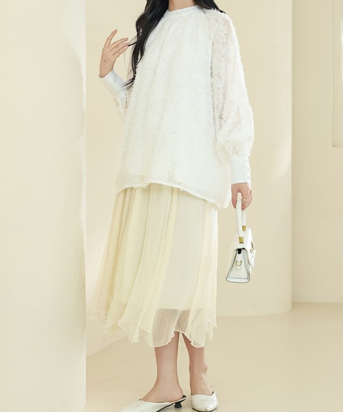 Lace Ladies（レースレディース）の「花柄 シャギー ボリューム袖 ギャザー シアー ブラウス（シャツ/ブラウス・レディース・アイボリー/ブラック/ホワイト/ブラウン・FREE/S）」の16枚目の写真