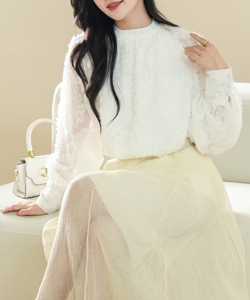 Lace Ladies（レースレディース）の「花柄 シャギー ボリューム袖 ギャザー シアー ブラウス（シャツ/ブラウス・レディース・アイボリー/ブラック/ホワイト/ブラウン・FREE/S）」の18枚目の写真