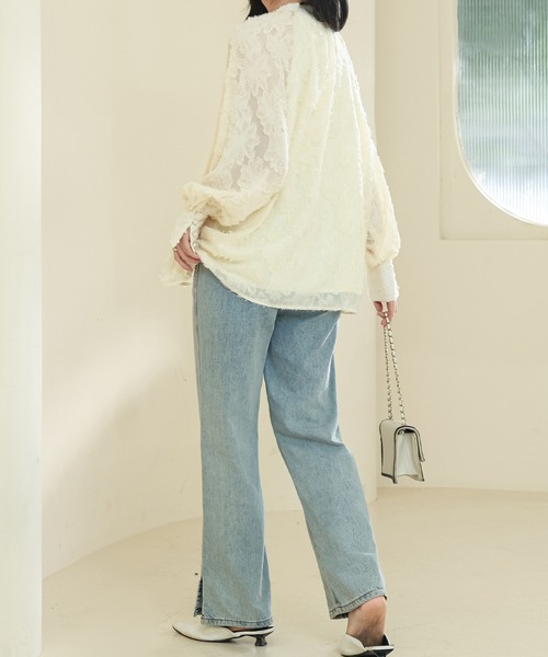 Lace Ladies（レースレディース）の「花柄 シャギー ボリューム袖 ギャザー シアー ブラウス（シャツ/ブラウス・レディース・アイボリー/ブラック/ホワイト/ブラウン・FREE/S）」の22枚目の写真
