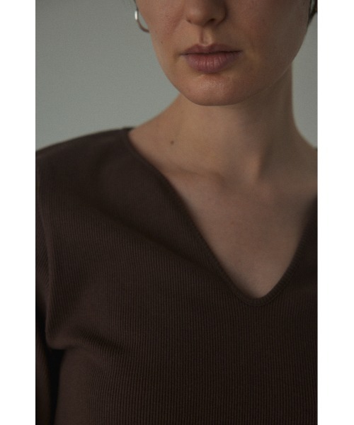 BLACK BY MOUSSY（ブラックバイマウジー）の「v neck tight tops(Vネックタイトトップス)（Tシャツ/カットソー・レディース・ブラウン/レッド/ブラック/オフホワイト/グレー・FREE）」の19枚目の写真