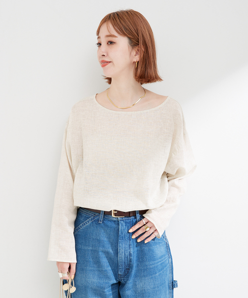 極美品✨パラスパレス　コットンリネンブラウス　プルオーバー　ブラウン系　　シアー リネンコットン2WAYシアープルオーバー（シャツ/ブラウス）｜B.C