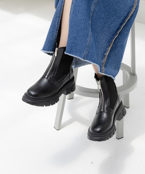 LAKOLE（ラコレ）の「ZIPニットコンビブーツ / 140074（ブーツ・レディース・ブラック/シルバー・MEDIUM/LARGE）」の2枚目の写真