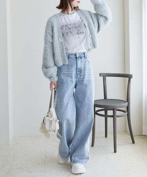 MAJESTIC LEGON（マジェスティックレゴン）の「フラワーモチーフボタンケーブルカーデ（カーディガン/ボレロ・レディース・ピンク/ライトグリーン/オフホワイト/ブルー/チャコールグレー・MEDIUM）」の13枚目の写真