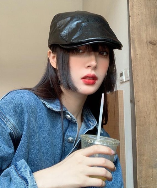 SHEENA（シーナ）の「フェイクレザーハンチング帽（ハンチング/ベレー帽・レディース・ブラック/レッド・FREE）」の11枚目の写真