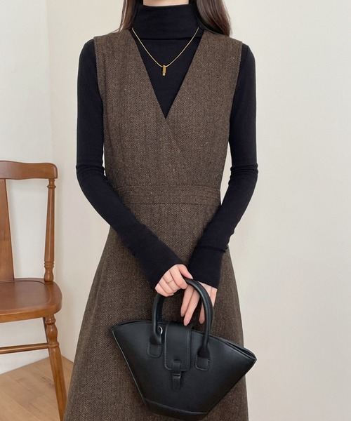 ABITOKYO（アビトーキョー）の「カシュクールAラインフレアツイード ワンピース（ワンピース・レディース・ブラウン/グレー/ブラック・S/M）」の12枚目の写真