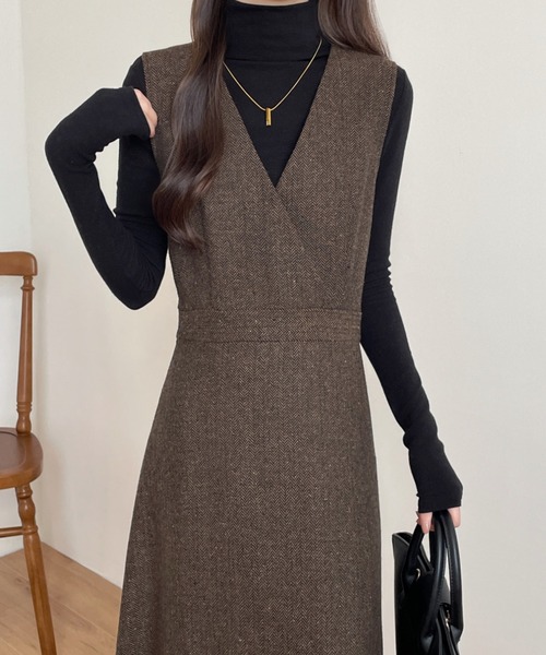 ABITOKYO（アビトーキョー）の「カシュクールAラインフレアツイード ワンピース（ワンピース・レディース・ブラウン/グレー/ブラック・S/M）」の14枚目の写真