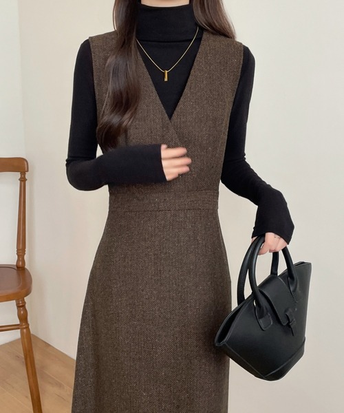 ABITOKYO（アビトーキョー）の「カシュクールAラインフレアツイード ワンピース（ワンピース・レディース・ブラウン/グレー/ブラック・S/M）」の15枚目の写真