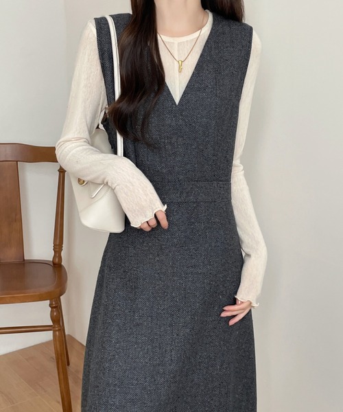 ABITOKYO（アビトーキョー）の「カシュクールAラインフレアツイード ワンピース（ワンピース・レディース・ブラウン/グレー/ブラック・S/M）」の20枚目の写真