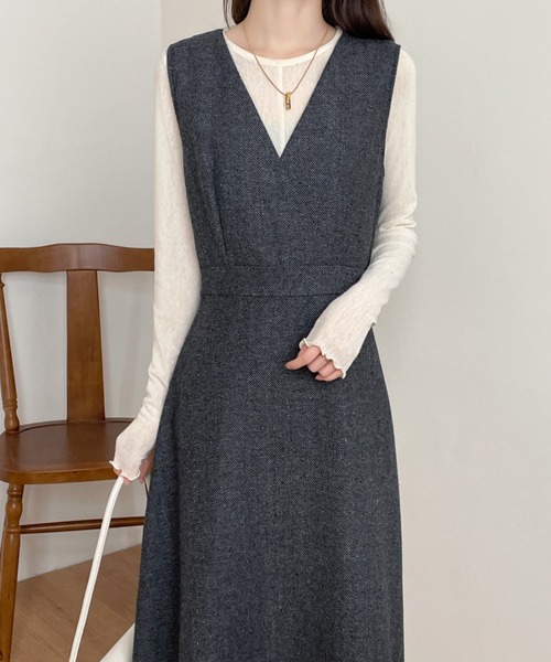 ABITOKYO（アビトーキョー）の「カシュクールAラインフレアツイード ワンピース（ワンピース・レディース・ブラウン/グレー/ブラック・S/M）」の22枚目の写真
