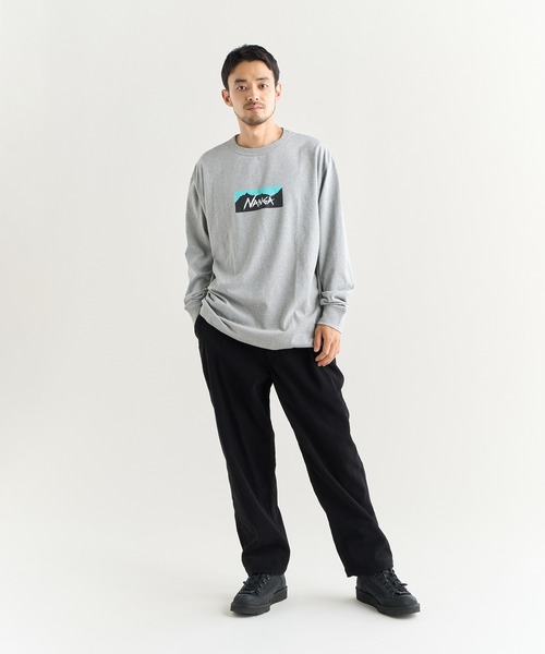 NANGA（ナンガ）の「ECO HYBRID BOX LOGO L/S TEE / エコハイブリッド ボックスロゴ ロングスリーブティー（Tシャツ/カットソー・メンズ・ブラック/カーキ/ホワイト/ライトグレー/サーモンピンク/グリーン・S/M/L/XL）」の18枚目の写真