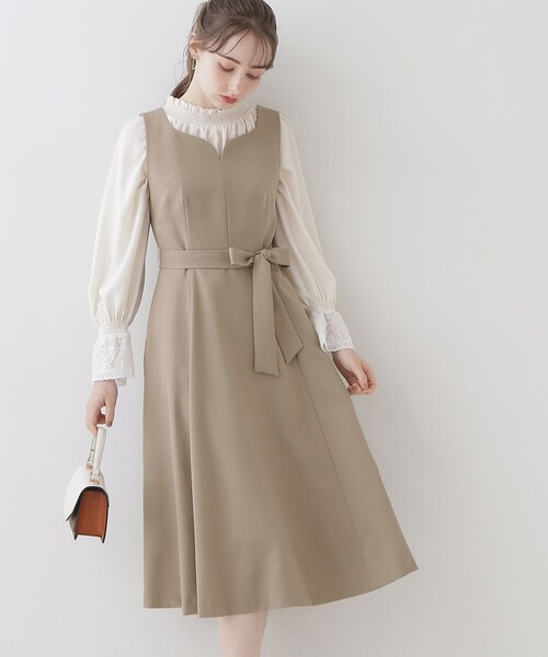 couture brooch（クチュールブローチ）の「◆【美シルエット・ほろ甘ジャンスカ】フィット＆フレアージャンスカ（ワンピース・レディース・ライトグレー/ダークグレー/キャメル・36/38/40/42）」の3枚目の写真