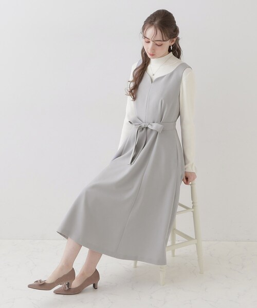 couture brooch（クチュールブローチ）の「◆【美シルエット・ほろ甘ジャンスカ】フィット＆フレアージャンスカ（ワンピース・レディース・ライトグレー/ダークグレー/キャメル・36/38/40/42）」の9枚目の写真
