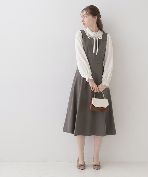couture brooch（クチュールブローチ）の「◆【美シルエット・ほろ甘ジャンスカ】フィット＆フレアージャンスカ（ワンピース・レディース・ライトグレー/ダークグレー/キャメル・36/38/40/42）」の14枚目の写真