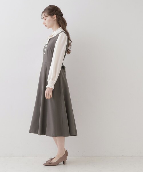 couture brooch（クチュールブローチ）の「◆【美シルエット・ほろ甘ジャンスカ】フィット＆フレアージャンスカ（ワンピース・レディース・ライトグレー/ダークグレー/キャメル・36/38/40/42）」の15枚目の写真
