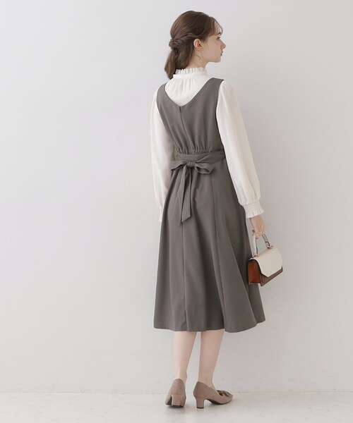 couture brooch（クチュールブローチ）の「◆【美シルエット・ほろ甘ジャンスカ】フィット＆フレアージャンスカ（ワンピース・レディース・ライトグレー/ダークグレー/キャメル・36/38/40/42）」の16枚目の写真