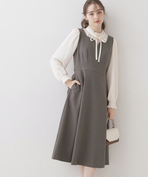 couture brooch（クチュールブローチ）の「◆【美シルエット・ほろ甘ジャンスカ】フィット＆フレアージャンスカ（ワンピース・レディース・ライトグレー/ダークグレー/キャメル・36/38/40/42）」の17枚目の写真