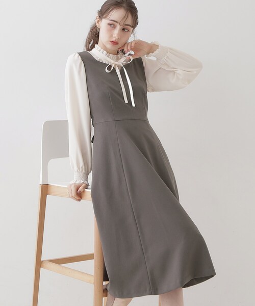 couture brooch（クチュールブローチ）の「◆【美シルエット・ほろ甘ジャンスカ】フィット＆フレアージャンスカ（ワンピース・レディース・ライトグレー/ダークグレー/キャメル・36/38/40/42）」の20枚目の写真